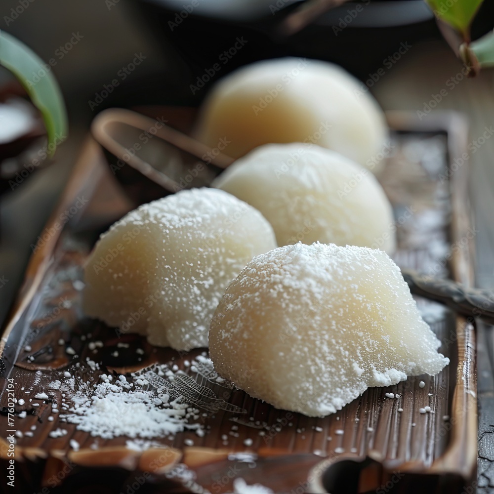 Soft powdered surface of a mochi candy Soft powdered surface of a mochi candy