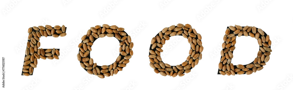 Obraz premium Word Food is made of wheat. Agricultural policies. Food independence. 