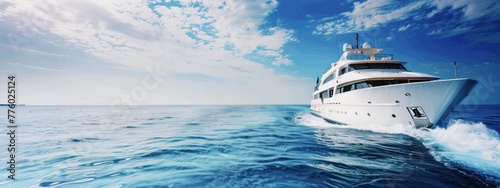 luxury yacht cruising blue sea ocean panorama with copy space