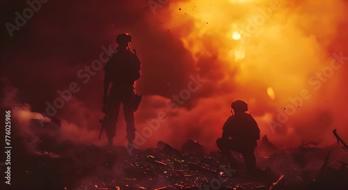 soldiers  silhouette on  battlefield  photo