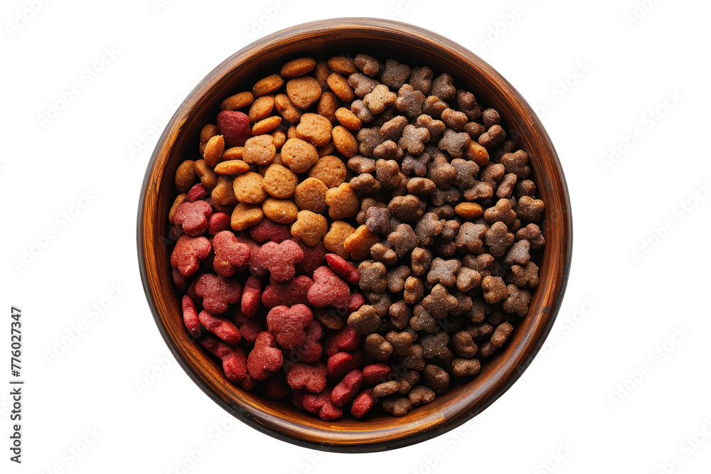 Dog Bowl Full of Colorful Kibble on Transparent Dog Bowl Full of Colorful Kibble on Transparent