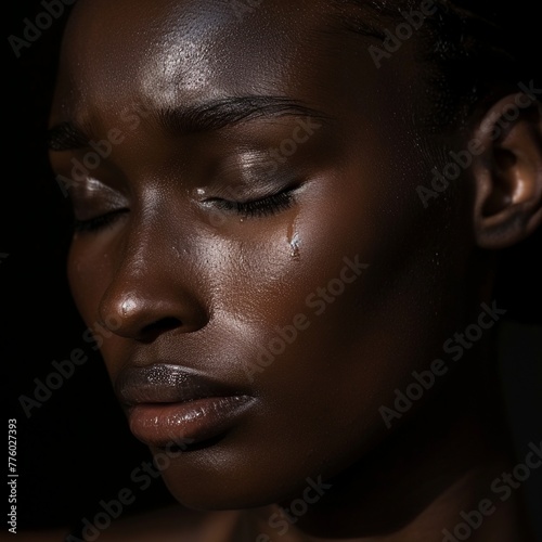 Wallpaper Mural An emotional skincare portrait captures a heartfelt moment of a young African model aged 20, with brunette hair against a soft gradient backdrop Torontodigital.ca