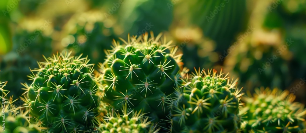 Close up of a cactus plant with numerous small green thorns Close up of a cactus plant with numerous small green thorns