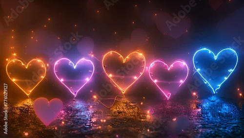 Neon heart, gradient led border, dark background, valentine's day concept