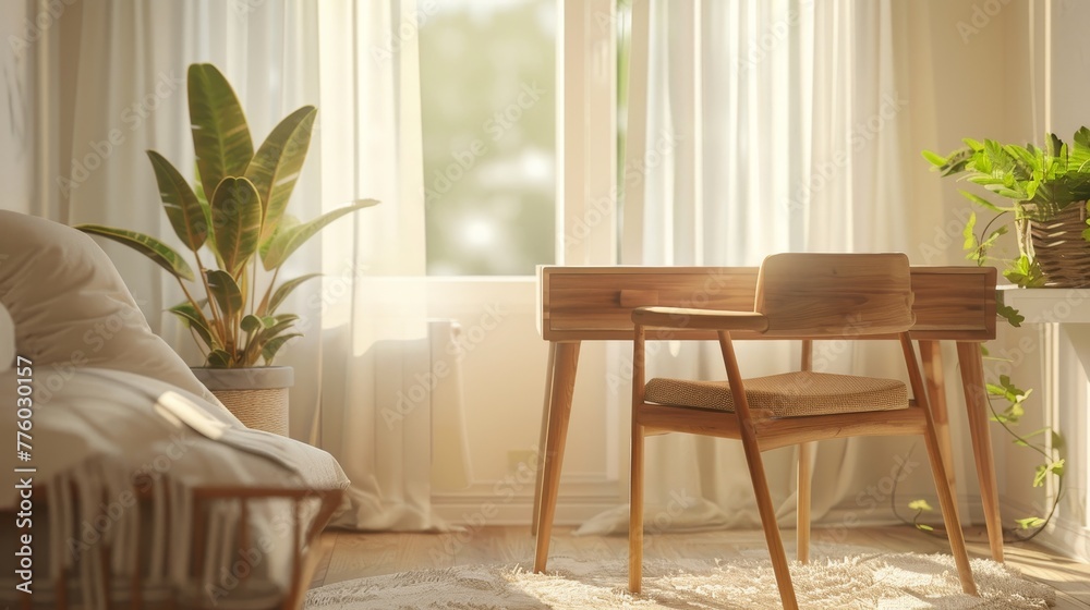 A wooden desk placed in a softly blurred childs room AI generated illustration A wooden desk placed in a softly blurred childs room AI generated illustration