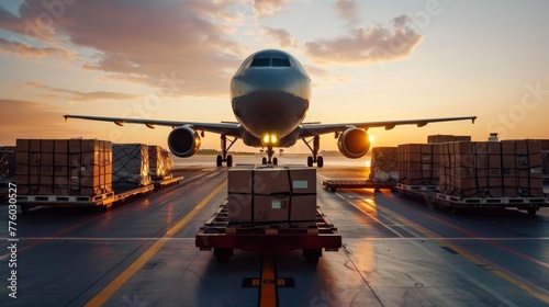Air cargo trucking delivering goods across internati AI generated illustration photo