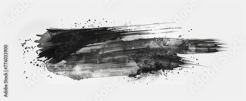 Sweeping Black Acrylic Stroke on White Panoramic Canvas