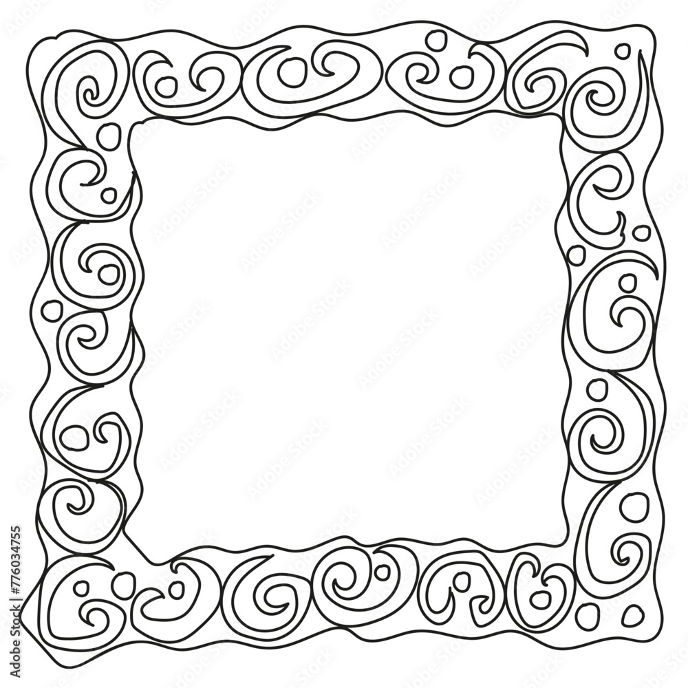 Black frame with an abstract pattern drawn in doodle style on a white background