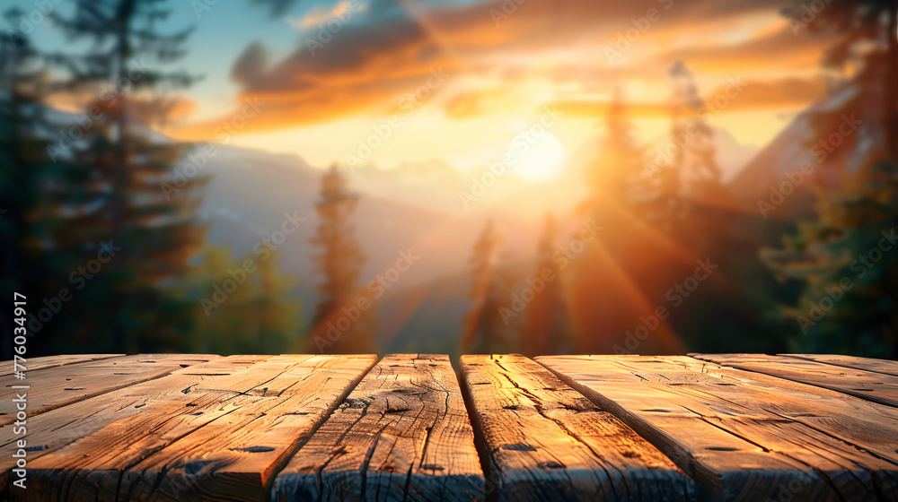 The setting sun casts a golden glow through a forest, with rays peeking onto a rustic wooden surface.
The setting sun casts a golden glow through a forest, with rays peeking onto a rustic wooden surface.
