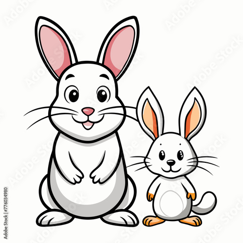 Rabbit ,mouse Cute animal vector line drawing