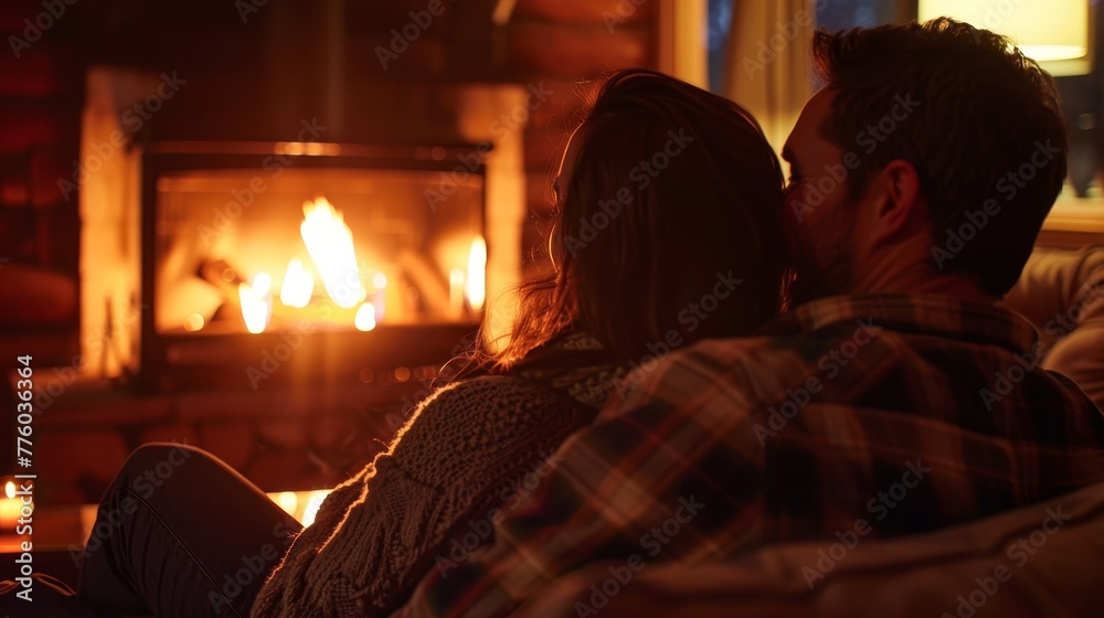 Enamored faces illuminated by the warm glow of a fir AI generated illustration Enamored faces illuminated by the warm glow of a fir AI generated illustration