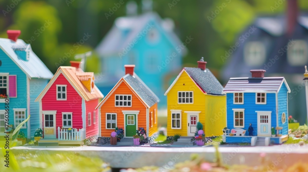 Examining the creative architecture of miniature houses with bright colors AI generated illustration Examining the creative architecture of miniature houses with bright colors AI generated illustration
