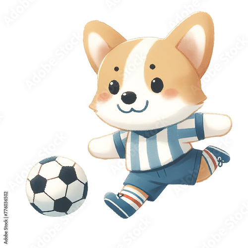 Playful Corgi Soccer Player in Watercolor