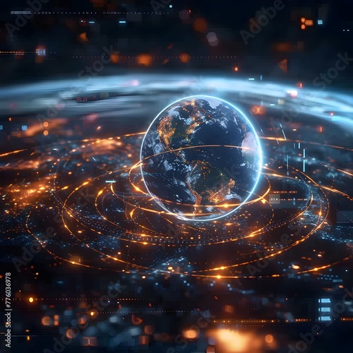 Glowing Holographic Globe Showcasing Global Digital Connectivity and Futuristic Energy Flow