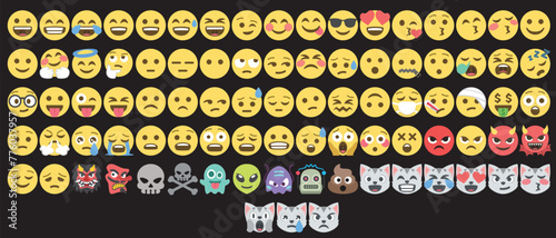 smileys emoticons Set of 3d emoticons. Smile, positive emotions, emoji. Mood and facial expression. Delight, love, surprise, admiration, joy and laughter. Vector illustration