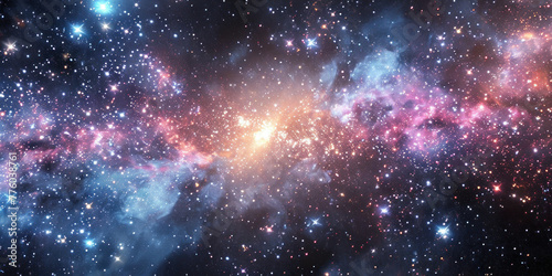 Vibrant Galaxy in Space with Bright Blue and Red Stars and Nebula Background on Black Sky © SHOTPRIME STUDIO