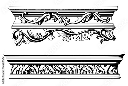 Classic Baroque Ornamentation: Vintage Vector Illustration of Architectural Molding and Borders Pack.