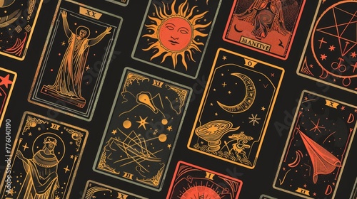 Vintage Tarot Card Spread on Dark Background