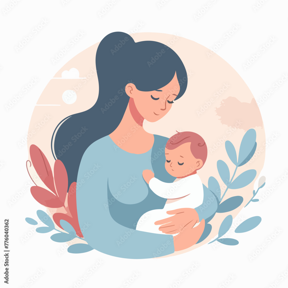 mom hugging baby with affection in flat design style mom hugging baby with affection in flat design style