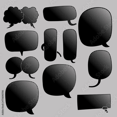 black halftone chat bubble set