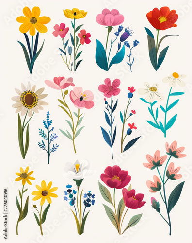 Artistic Floral Set: A Symphony of Botanical Beauty in Vivid Colors