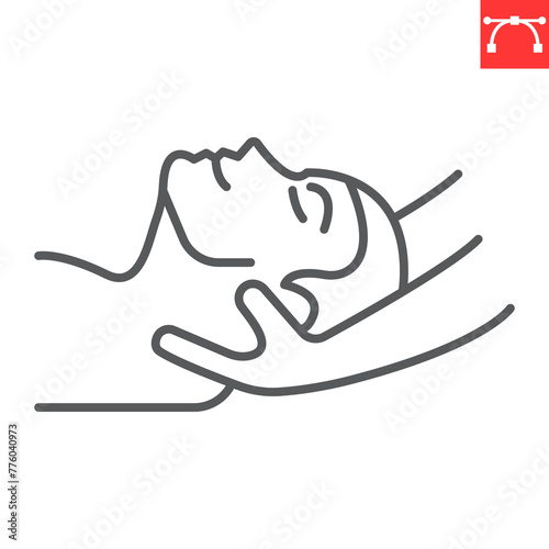 Neck massage line icon, chiropractor and rehabilitation, head massage vector icon, vector graphics, editable stroke outline sign, eps 10.