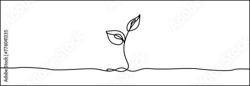 Growing sprout one line art .Vector silhouette of growing plant. Hand drawn leaf. Growing sprout plant continuous line .Plant with roots single line.