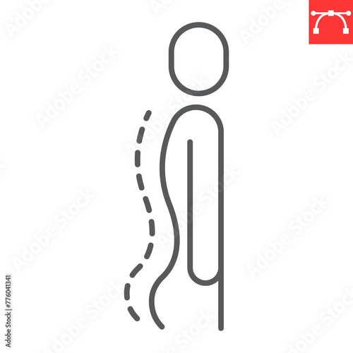 Lumbar lordosis line icon, chiropractor and poor posture, spine deformation vector icon, vector graphics, editable stroke outline sign, eps 10.