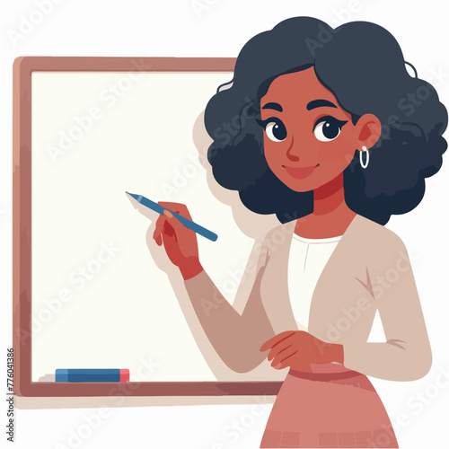 Female teacher writing on the clipboard in a flat design style