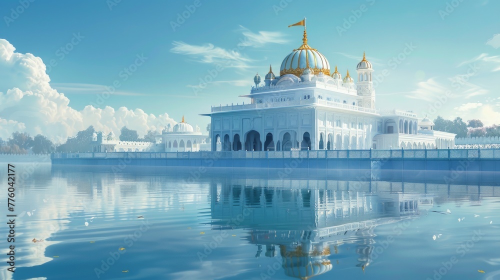 Fototapeta premium Serene Gurudwara Reflection on Tranquil Waters