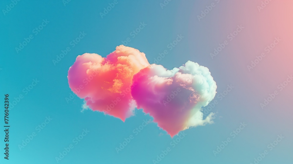 Two Heart-Shaped Clouds in a Beautiful Sky, Capturing Pastel Dreams and Love’s Silhouette in a Serene Dance