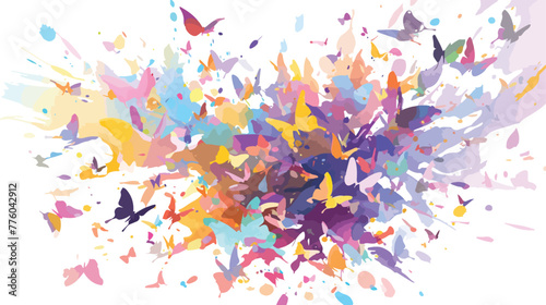 Watercolor splash background with flying butterflie