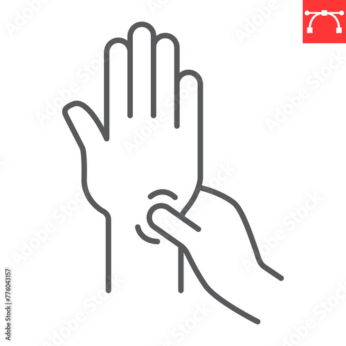 Wrist massage line icon, chiropractor and rehabilitation, palm massage vector icon, vector graphics, editable stroke outline sign, eps 10.
