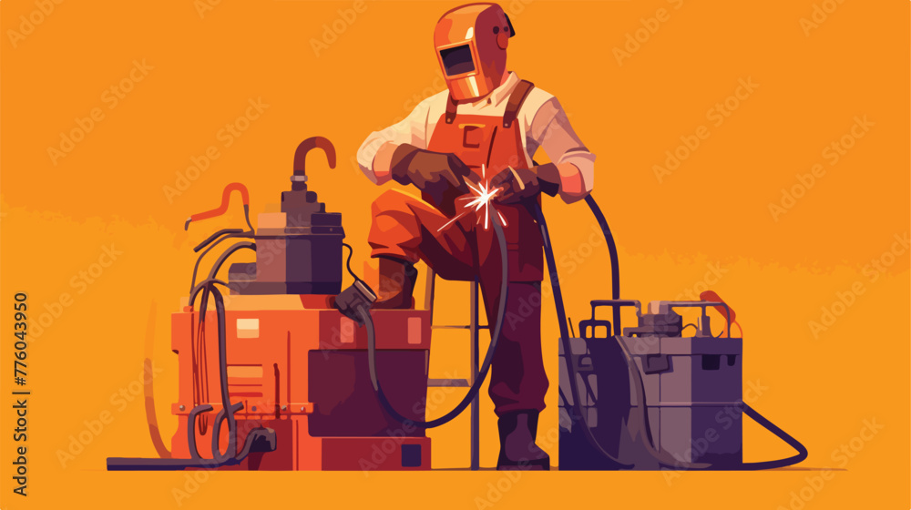 Welder with mask and tool illustration 2d flat cart