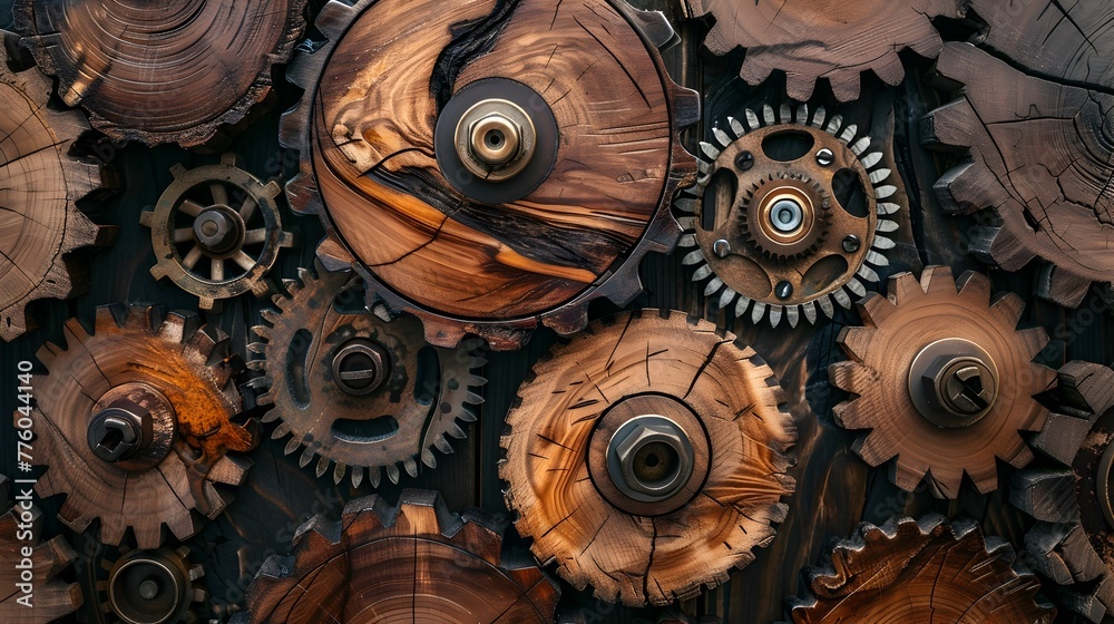 Meshing Cogs and Polished Gears - Contrast of Rustic and Modern Engineering - obrazy, fototapety, plakaty 