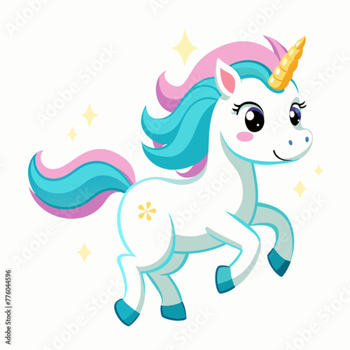 Magic unicorn running. Happy fantasy creature in cute cartoon style