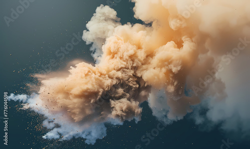 White cloud explosion on gray background, symbolizing environmental issues, dramatic clouds, Spectacular burst.