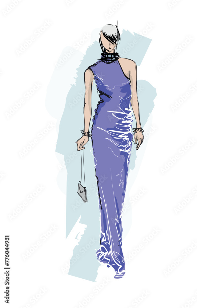 beautiful women in stylish clothes. Fashion sketch