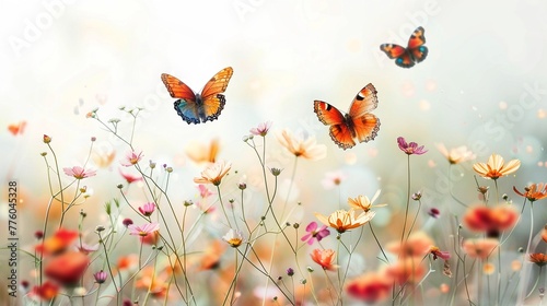 Butterfly meadow, colorful and vibrant nursery design, against a white base ,high resulution,clean sharp focus