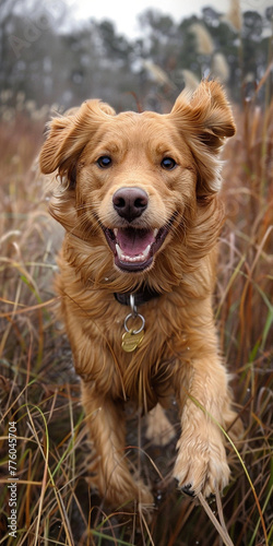 Dog Playing in the Grass and Running towards the Camera