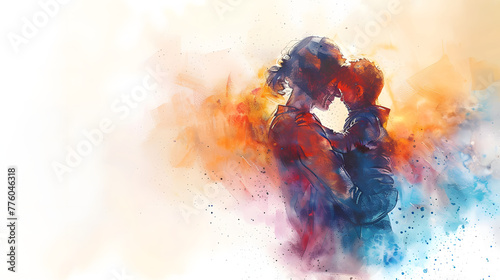 watercolor painting of mother and dauther, mother's day concept, colorful splash photo