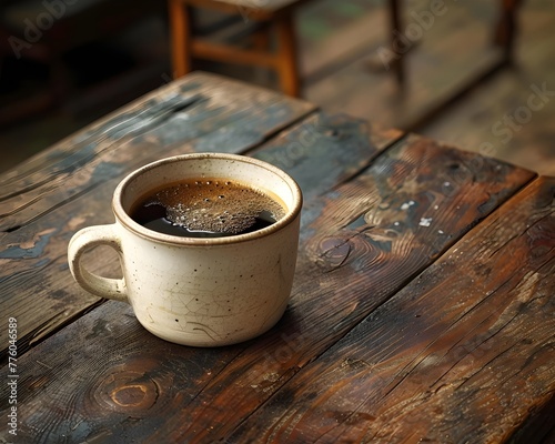 Nostalgic Vintage Coffee Cup on Antique Wooden Table A Captivating Nod to Traditional Coffee Rituals