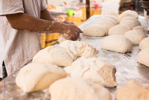 Process of making bread. dough kneading