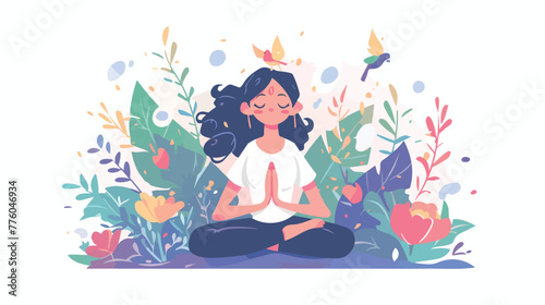 Woman sitting in lotus position. Concept illustrati