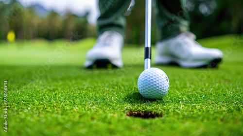 Close-Up of Golf Ball and Club on Course