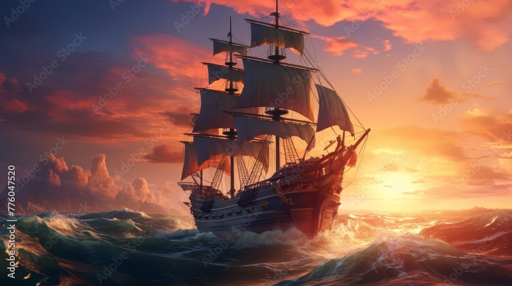 a Pirate Ship. Concept Animation, Pirate Ship, High - Seas, Adventure, Treasure Hunt
