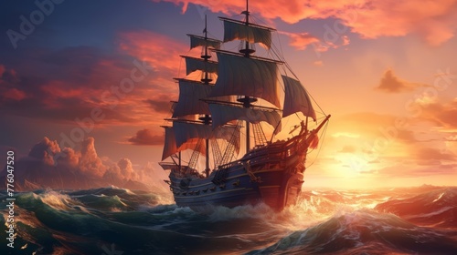 a Pirate Ship. Concept Animation, Pirate Ship, High - Seas, Adventure, Treasure Hunt © JH45