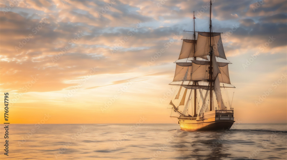 sailing ship in the sunset