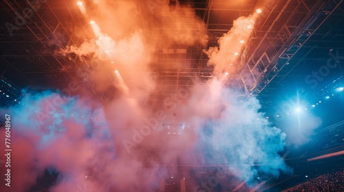 Illuminated arena filled with hazy smoke AI generated illustration