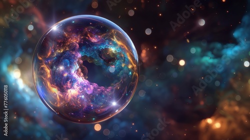 Molecule inside Liquid Bubble reflecting light in a AI generated illustration